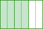 Rektangelet er delt i tre like store deler og to av disse er grønne. Så ble hver av de tre delene delt i to like store deler. Nå er 4 av delene grønne.